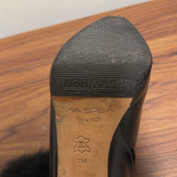 Via Spiga Eshy Black Leather Ankle Boots with Fur Cuff Platform, Stiletto Heel. - Picture 8 of 8